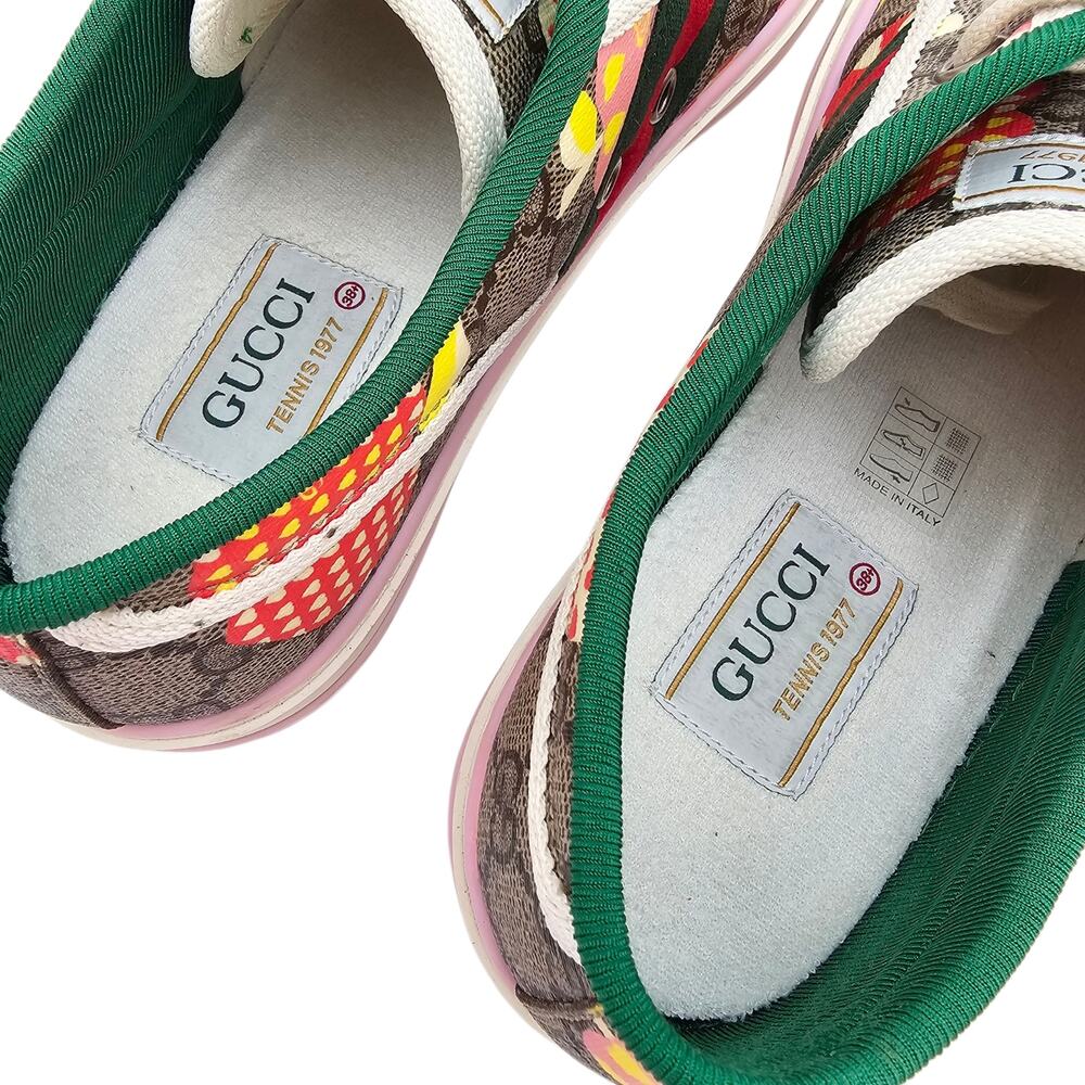 Gucci GG Supreme Canvas Tennis 1977 Sneaker Pink Red Apple Size 38.5 US 8.5 - Picture 10 of 11